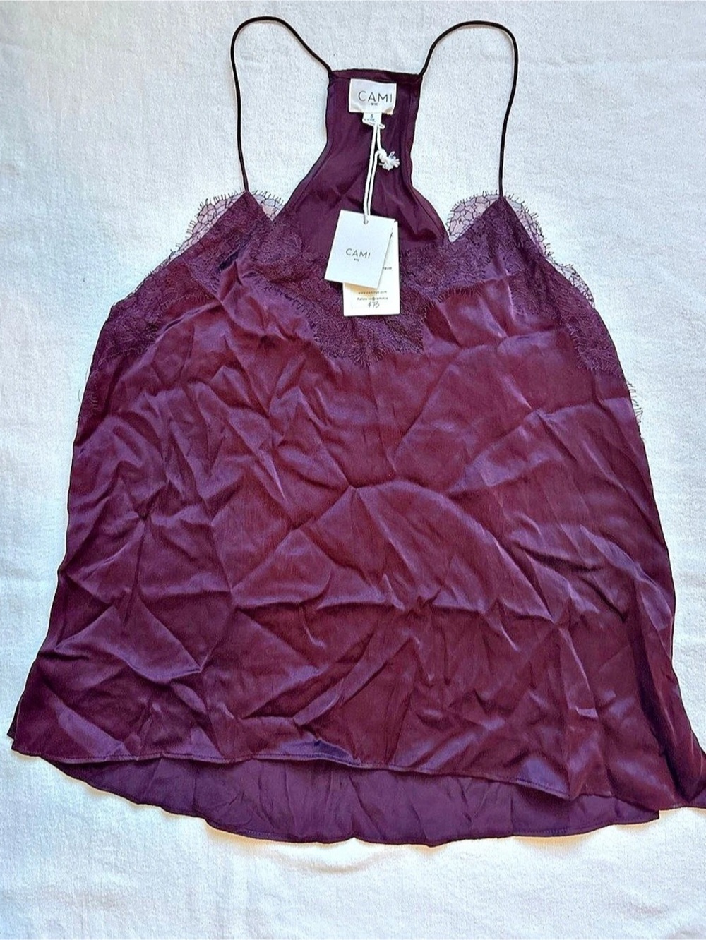 CAMI NYC Charmeuse Cami Lace Trim Silk Cami in Purple Size Small NWT